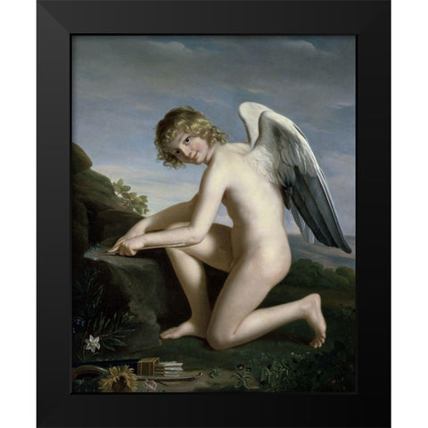 Cupid Sharpening his Arrows Black Modern Wood Framed Art Print by Lefebvre, Jules Joseph