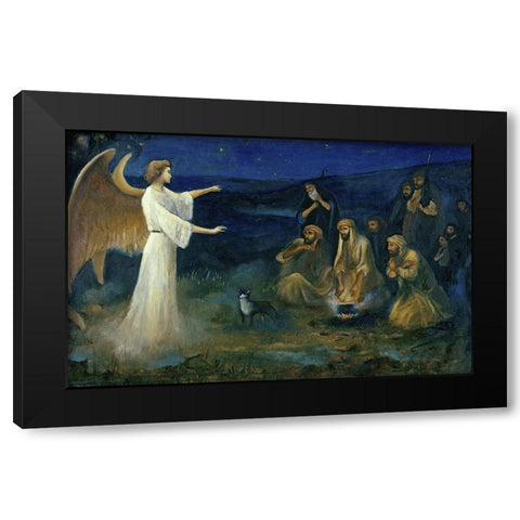 Angel Announcing the Birth of Christ to Shepherds Black Modern Wood Framed Art Print with Double Matting by Leinweber, Robert