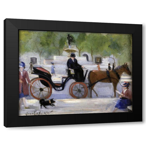 Central Park Carriage Black Modern Wood Framed Art Print with Double Matting by Luks, George Benjamin