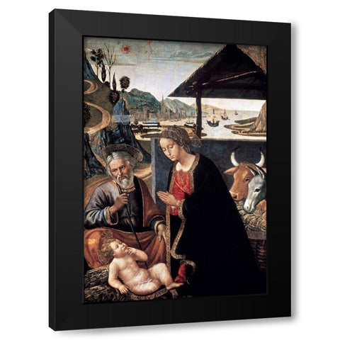 Adoration of the Infant Jesus Black Modern Wood Framed Art Print by Mainardi, Sebastiano