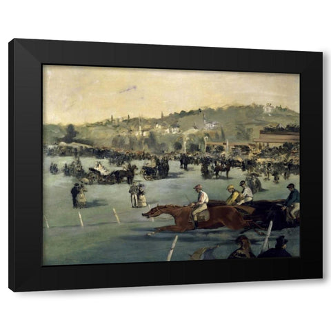 Horse Track Black Modern Wood Framed Art Print with Double Matting by Manet, Edouard