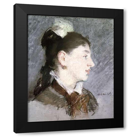 The Young Woman with a Wing Collar, Profile (La jeune fille au col casse) Black Modern Wood Framed Art Print with Double Matting by Manet, Edouard