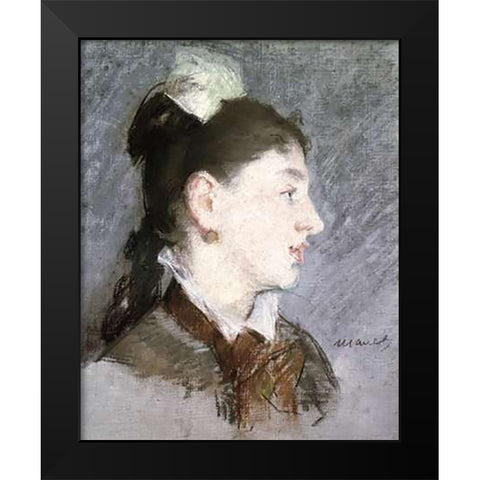 The Young Woman with a Wing Collar, Profile (La jeune fille au col casse) Black Modern Wood Framed Art Print by Manet, Edouard