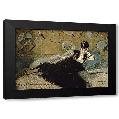 La Dame aux Eventails; Nina de Callias, 1873-74 Black Modern Wood Framed Art Print with Double Matting by Manet, Edouard