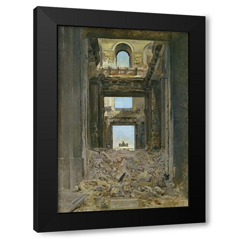 Ruines des Tuileries Black Modern Wood Framed Art Print with Double Matting by Meissonier, Jean Louis Ernest