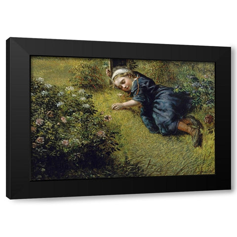 Garden Slumber Black Modern Wood Framed Art Print with Double Matting by Millais, John Everett