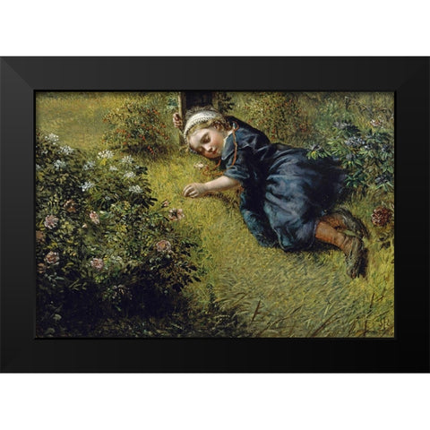 Garden Slumber Black Modern Wood Framed Art Print by Millais, John Everett