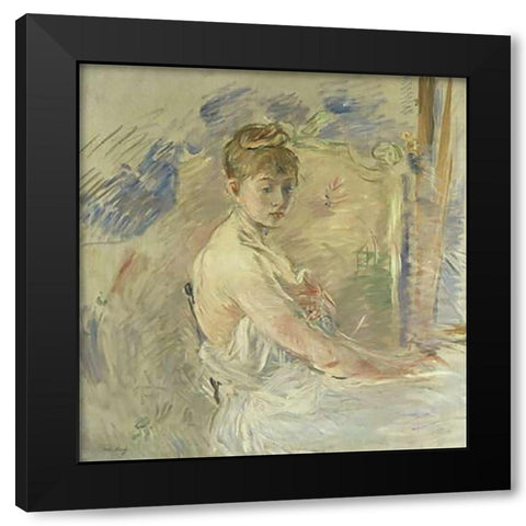 Jeune Femme se Levant Black Modern Wood Framed Art Print with Double Matting by Morisot, Berthe