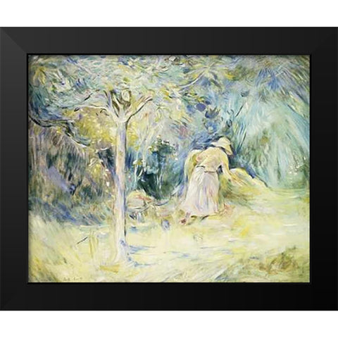 Les Foins a Mezy Black Modern Wood Framed Art Print by Morisot, Berthe