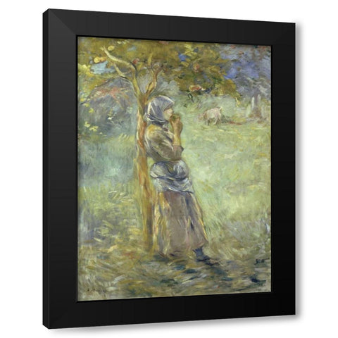 Under the Apple Tree Black Modern Wood Framed Art Print with Double Matting by Morisot, Berthe