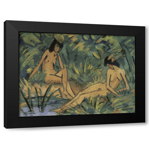 Girls Seated at the Water Black Modern Wood Framed Art Print with Double Matting by Muller, Otto