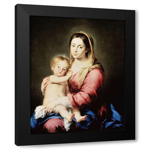 The Virgin and Child Black Modern Wood Framed Art Print with Double Matting by Murillo, Bartolome Esteban