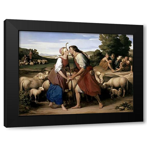 Jacob and Rachel Black Modern Wood Framed Art Print with Double Matting by Nacke, Gustav Heinrich