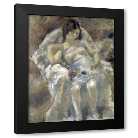 Young Girl Seated With Flowers Black Modern Wood Framed Art Print with Double Matting by Pascin, Jules