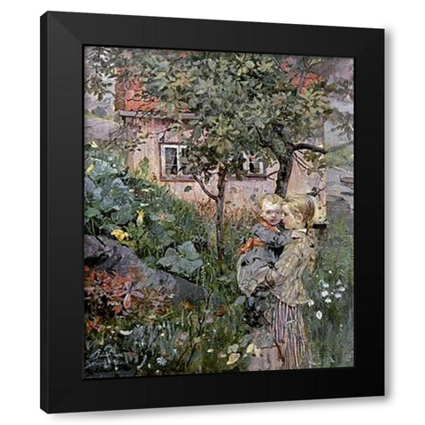 Two Sisters in a Garden Black Modern Wood Framed Art Print with Double Matting by Petersen, Eilif