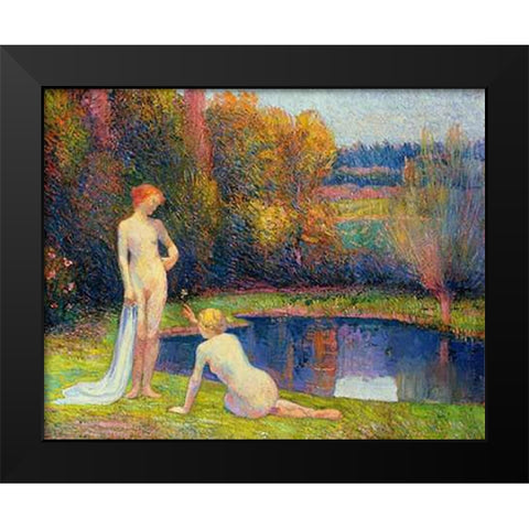 Les Baigneuses Black Modern Wood Framed Art Print by Petitjean, Hippolyte