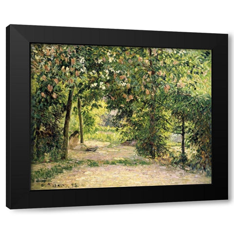 The Garden in Springtime at Eragny Black Modern Wood Framed Art Print by Pissarro, Camille