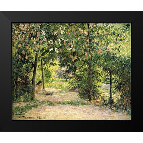 The Garden in Springtime at Eragny Black Modern Wood Framed Art Print by Pissarro, Camille