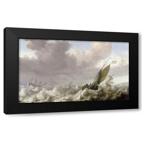 Dutch Windships Black Modern Wood Framed Art Print with Double Matting by Porcellis, Julius