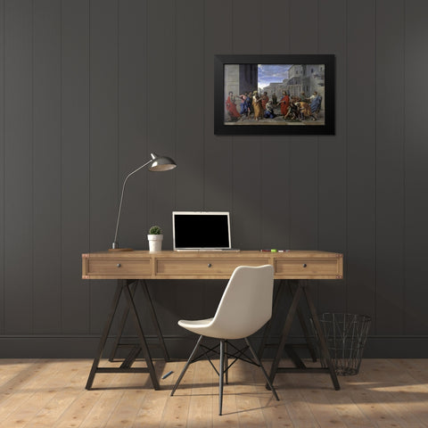 Christ and the Woman Taken in Adultery Black Modern Wood Framed Art Print by Poussin, Nicolas