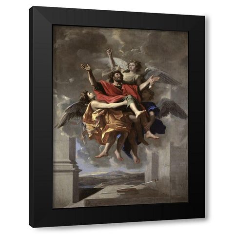 Ecstasy of St. Paul Black Modern Wood Framed Art Print by Poussin, Nicolas