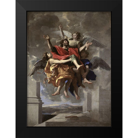 Ecstasy of St. Paul Black Modern Wood Framed Art Print by Poussin, Nicolas