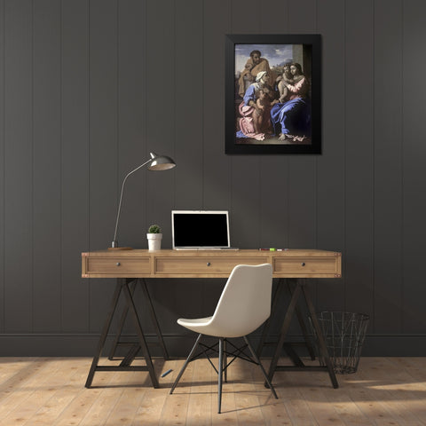 The Holy Family with John the Baptist and St. Elizabeth Black Modern Wood Framed Art Print by Poussin, Nicolas