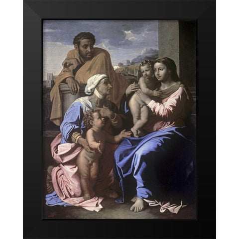 The Holy Family with John the Baptist and St. Elizabeth Black Modern Wood Framed Art Print by Poussin, Nicolas