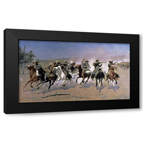 A Dash For The Timber Black Modern Wood Framed Art Print with Double Matting by Remington, Frederic