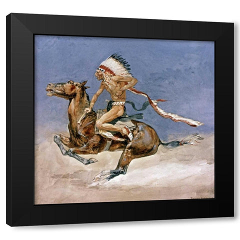 Pony War Dance Black Modern Wood Framed Art Print by Remington, Frederic