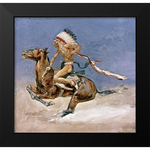 Pony War Dance Black Modern Wood Framed Art Print by Remington, Frederic