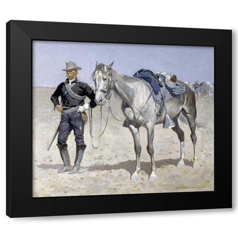Trooper of the Plains Black Modern Wood Framed Art Print with Double Matting by Remington, Frederic