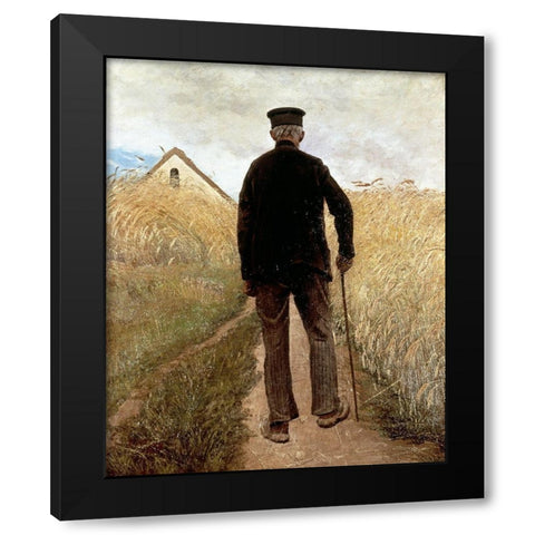 Old Man Walking Black Modern Wood Framed Art Print with Double Matting by Ring, Lauritz Andersen