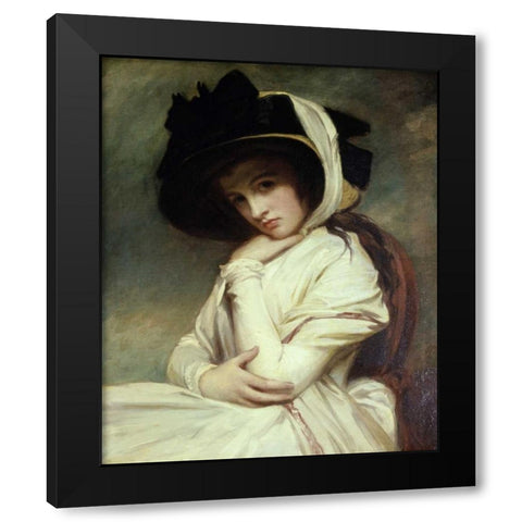 Lady Hamilton in a Straw Hat Black Modern Wood Framed Art Print with Double Matting by Romney, George