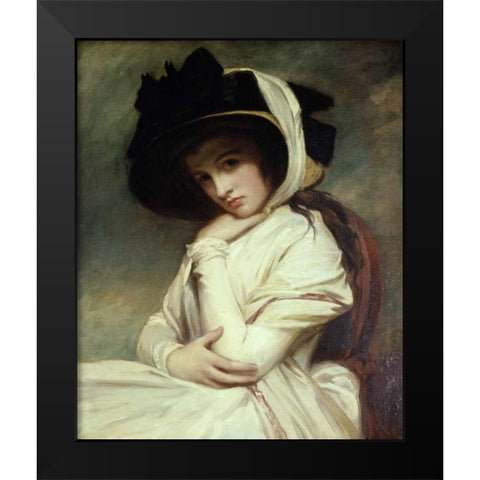 Lady Hamilton in a Straw Hat Black Modern Wood Framed Art Print by Romney, George