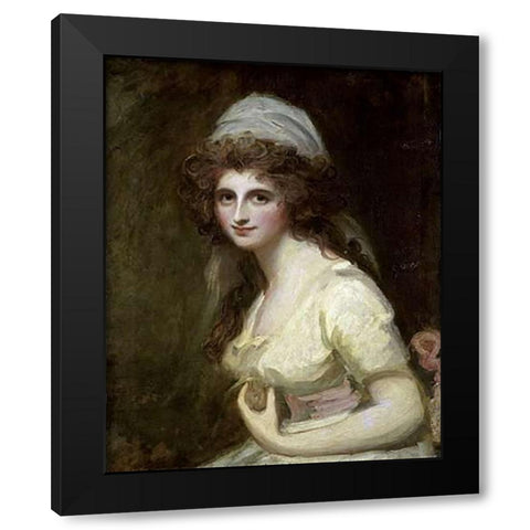 Lady Hamilton in a White Turban Black Modern Wood Framed Art Print with Double Matting by Romney, George