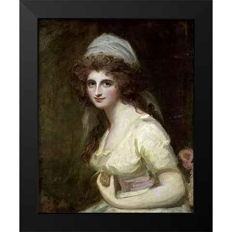 Lady Hamilton in a White Turban Black Modern Wood Framed Art Print by Romney, George