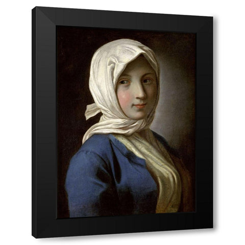 A Girl in a Blue Jacket and White Headscarf Black Modern Wood Framed Art Print with Double Matting by Rotari, Pietro Antonio