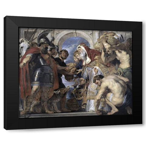 Abraham and Melchizedek Black Modern Wood Framed Art Print with Double Matting by Rubens, Peter Paul