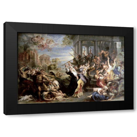 Slaughter of the Innocents Black Modern Wood Framed Art Print with Double Matting by Rubens, Peter Paul