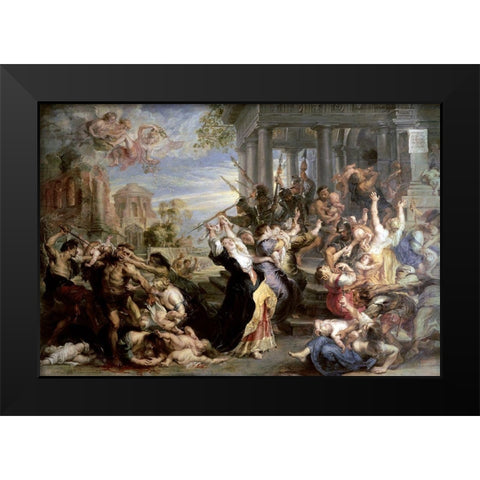 Slaughter of the Innocents Black Modern Wood Framed Art Print by Rubens, Peter Paul