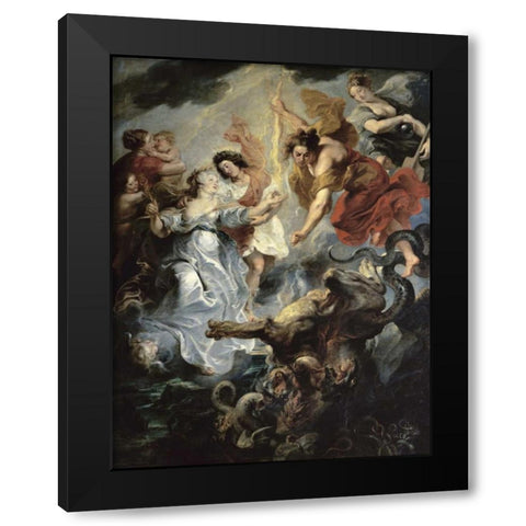 The Queens Reconciliation with Her Son Black Modern Wood Framed Art Print by Rubens, Peter Paul