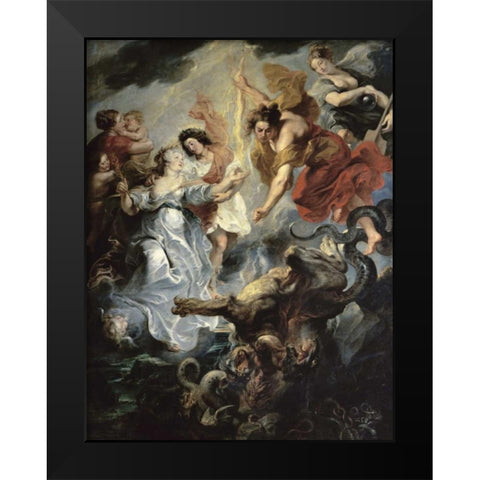 The Queens Reconciliation with Her Son Black Modern Wood Framed Art Print by Rubens, Peter Paul