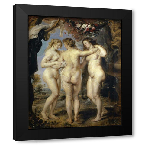 The Three Graces Black Modern Wood Framed Art Print with Double Matting by Rubens, Peter Paul