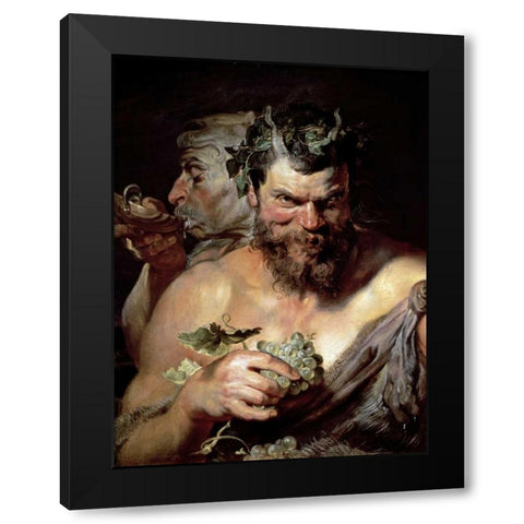 The Two Satyrs Black Modern Wood Framed Art Print by Rubens, Peter Paul