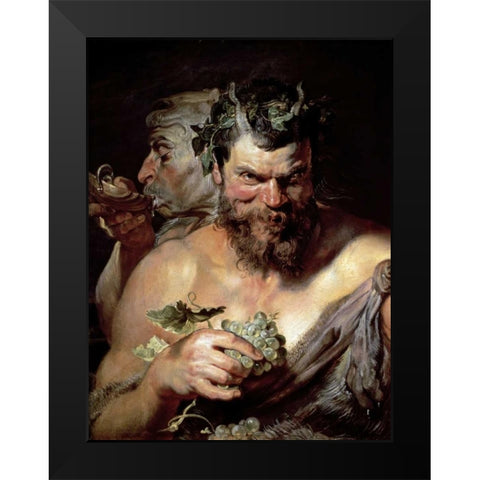 The Two Satyrs Black Modern Wood Framed Art Print by Rubens, Peter Paul