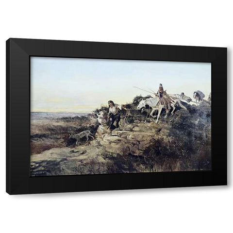 Return from Hunt Black Modern Wood Framed Art Print with Double Matting by Russell, Charles