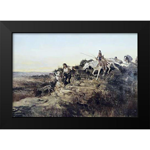 Return from Hunt Black Modern Wood Framed Art Print by Russell, Charles