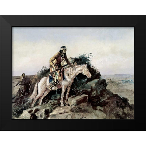 The Lookout Black Modern Wood Framed Art Print by Russell, Charles M.