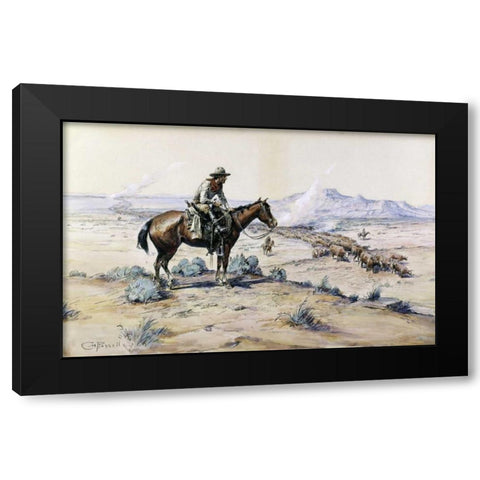The Trail Boss Black Modern Wood Framed Art Print with Double Matting by Russell, Charles M.